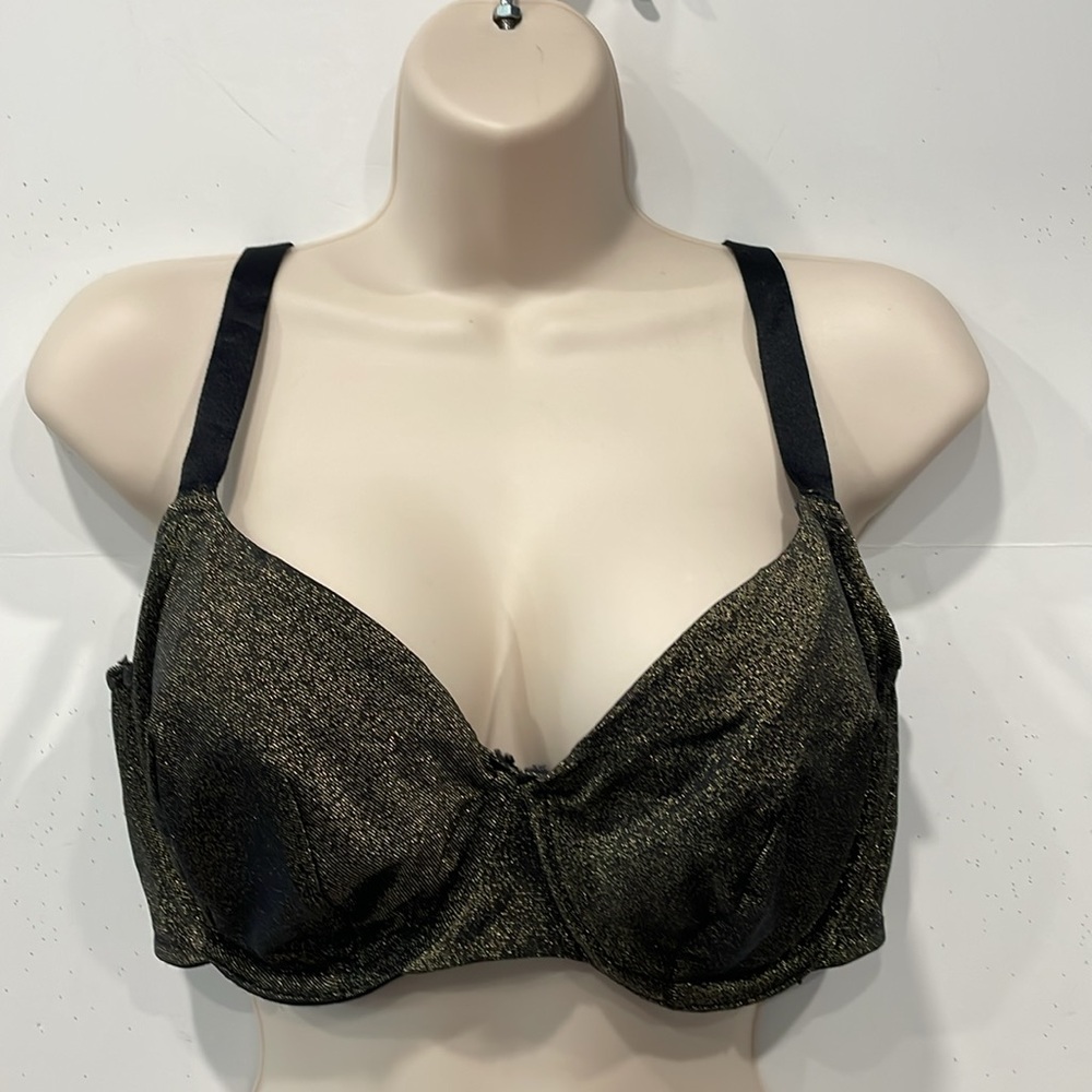 Cacique Underwire Bra 4932 Gold Glitter Sz 40DD‎ Retro Glam Back Closure